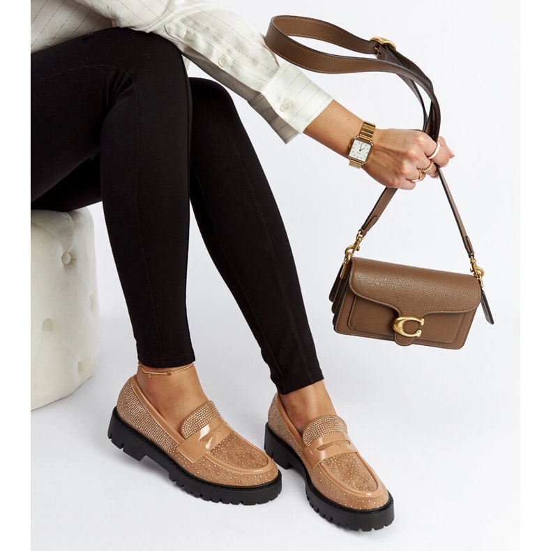 Mocassins marron ornés de strass Newport brun 1