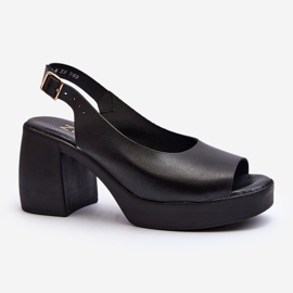 Zazoo 40376 Sandales en cuir à talons hauts épais, noir 2