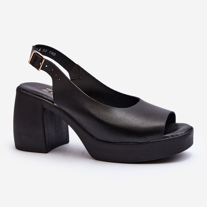 Zazoo 40376 Sandales en cuir à talons hauts épais, noir 2
