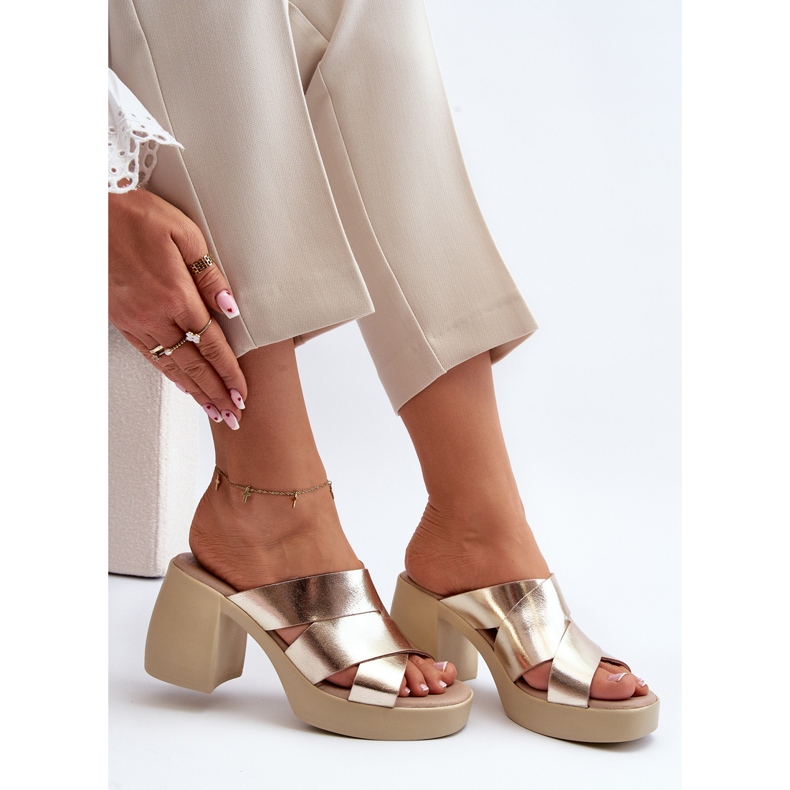 Zazoo 40373 Tongs en cuir sur bloc, doré 2