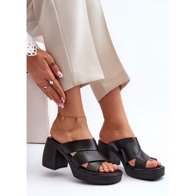 Zazoo 40373 Tongs en cuir avec bloc, noir 2