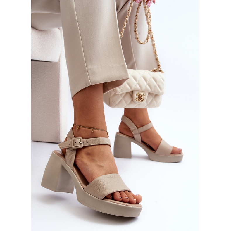 Zazoo 40386 Sandales en cuir pour femme sur bloc, Beige 1