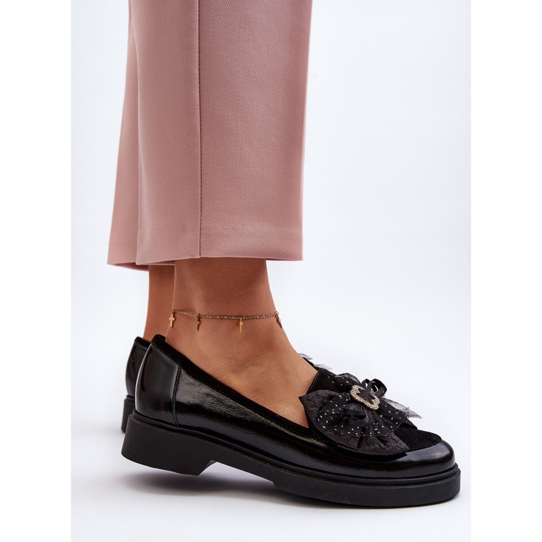 Mocassins Femme En Cuir Verni Avec Noeud Laura Messi 2786 Noir le noir 1
