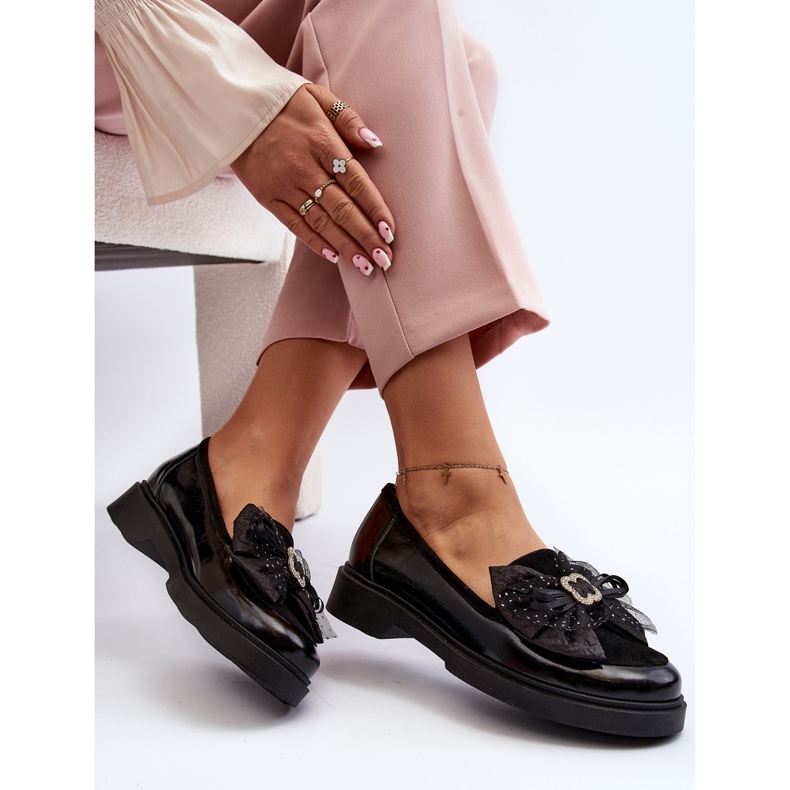 Mocassins Femme En Cuir Verni Avec Noeud Laura Messi 2786 Noir le noir 2