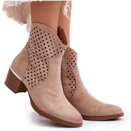 Vinceza Bottines à Talons Bas Ajourées Beiges Cilvana 9