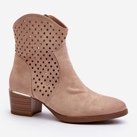 Vinceza Bottines à Talons Bas Ajourées Beiges Cilvana 1