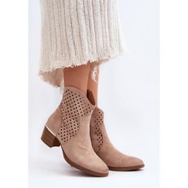 Vinceza Bottines à Talons Bas Ajourées Beiges Cilvana 2