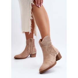 Vinceza Bottines à Talons Bas Ajourées Beiges Cilvana 3