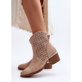 Vinceza Bottines à Talons Bas Ajourées Beiges Cilvana 5