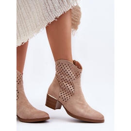 Vinceza Bottines à Talons Bas Ajourées Beiges Cilvana 6