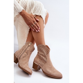Vinceza Bottines à Talons Bas Ajourées Beiges Cilvana 7