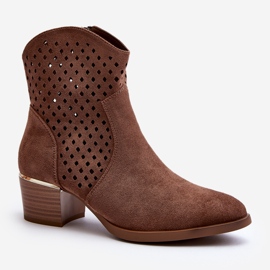Vinceza Bottes à Talons Bas Ajourées Marron Cilvana brun 3