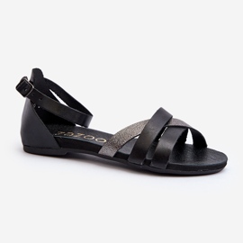 Zazoo 40225 Sandales plates en cuir, noir 1