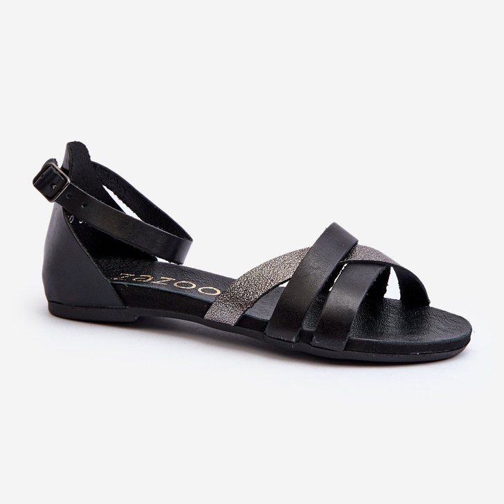 Zazoo 40225 Sandales plates en cuir, noir 1