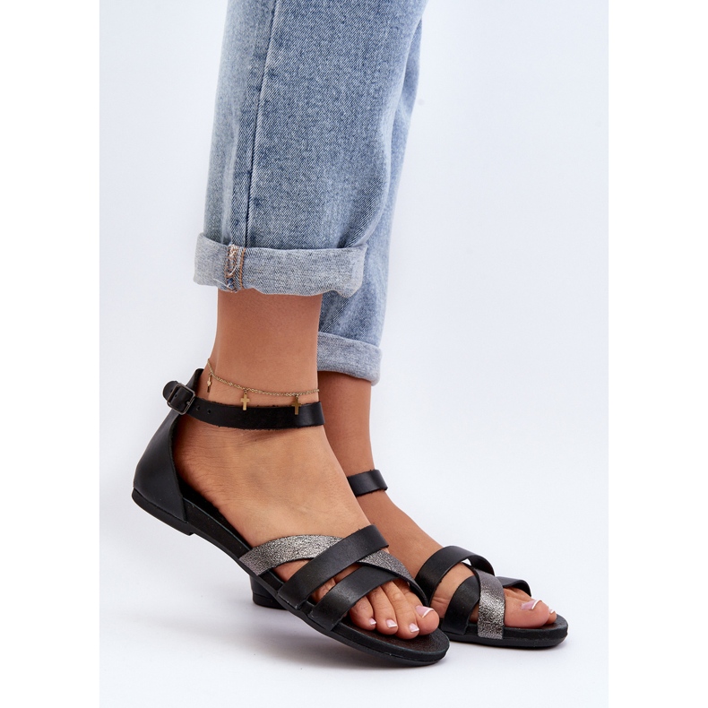 Zazoo 40225 Sandales plates en cuir, noir 2