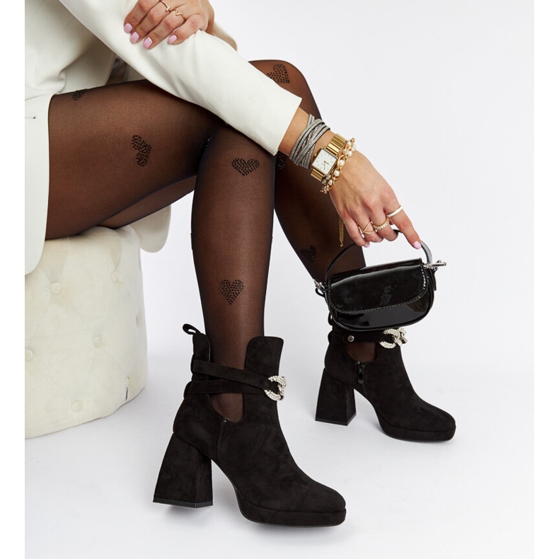 Bottines noires ornées de zircones cubiques en orme le noir 1