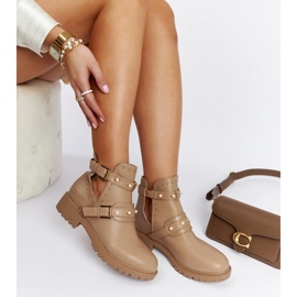 Bottines beiges à découpe et perles Asker 1
