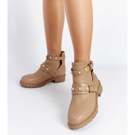 Bottines beiges à découpe et perles Asker 3