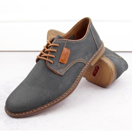 Chaussures confortables en cuir pour hommes bleu marine Rieker 13439-14 1