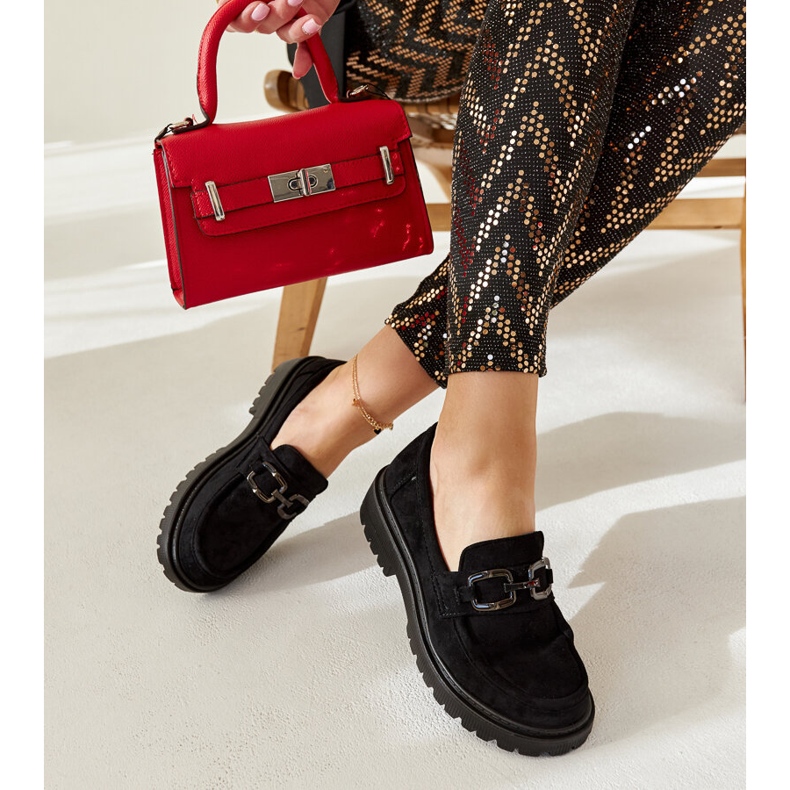 Mocassins en daim noir avec boucle à ressorts 1