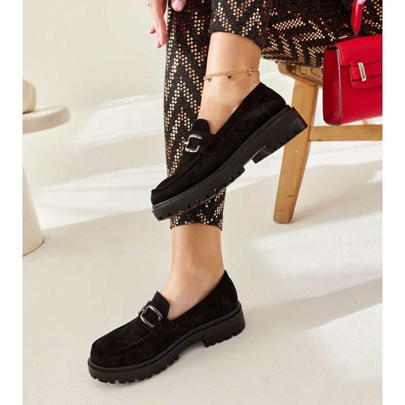 Mocassins en daim noir avec boucle à ressorts le noir 2