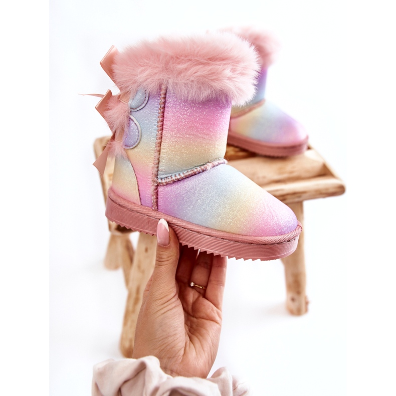 Des bottes isolées pour enfants avec des arcs, des bottes de neige multi-colorants rose 5