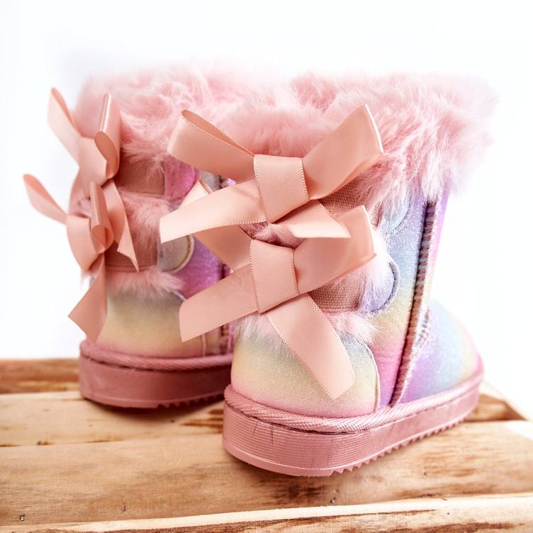 Des bottes isolées pour enfants avec des arcs, des bottes de neige multi-colorants rose 4