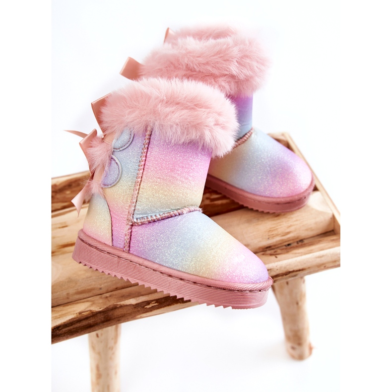 Des bottes isolées pour enfants avec des arcs, des bottes de neige multi-colorants rose 3