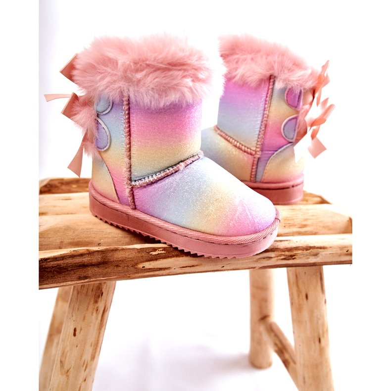 Des bottes isolées pour enfants avec des arcs, des bottes de neige multi-colorants rose 2