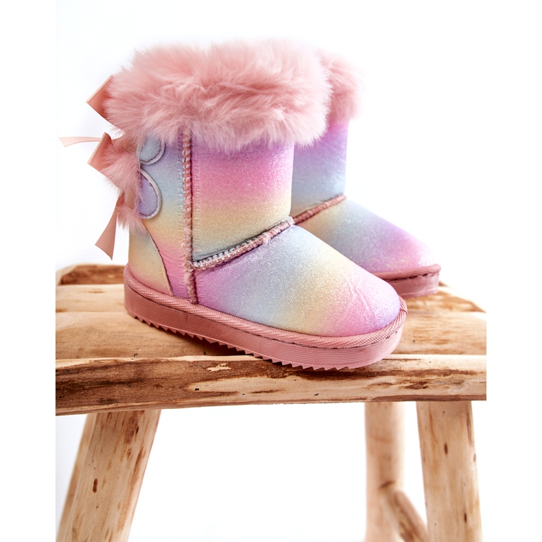 Des bottes isolées pour enfants avec des arcs, des bottes de neige multi-colorants rose 1