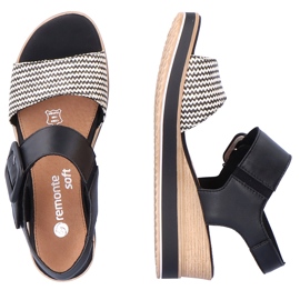 Sandales compensées confortables en cuir avec velcro Remonte D6453-01 le noir 6