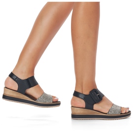 Sandales compensées confortables en cuir avec velcro Remonte D6453-01 le noir 7