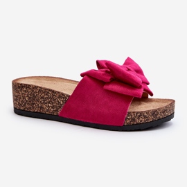 Tongs pour femmes sur plateforme en liège avec nœud Fuchsia Tarena rose 2
