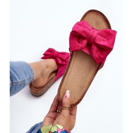 Tongs pour femmes sur plateforme en liège avec nœud Fuchsia Tarena rose 1