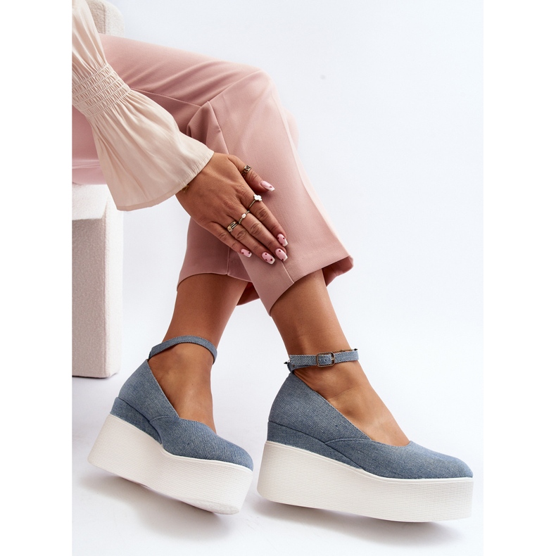 Espadrilles Compensées En Jean Pour Femme Bleu Malla 1
