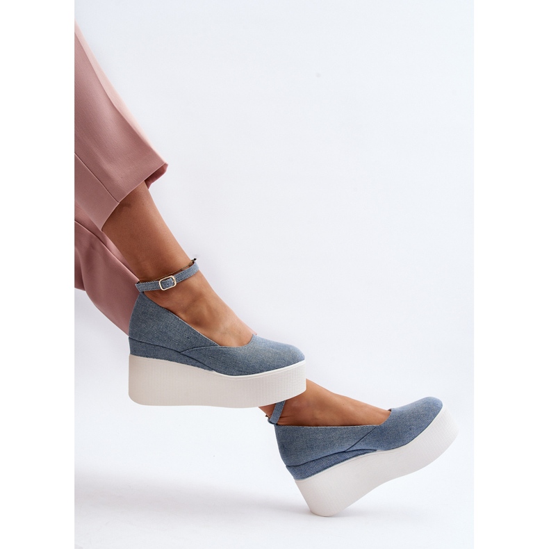 Espadrilles Compensées En Jean Pour Femme Bleu Malla 2