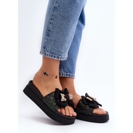 Tongs noires pour femmes avec nœud et ours en peluche Katterina 2