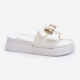 Tongs pour femmes avec nœud et ours en peluche, blanc Katterina blanche 1