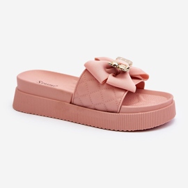 Tongs pour femmes avec nœud et ours en peluche, rose Katterina 2