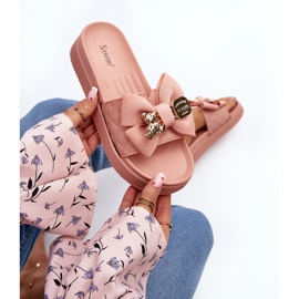 Tongs pour femmes avec nœud et ours en peluche, rose Katterina 1