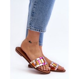 Tongs Plates Classiques Pour Femmes Multicolores Namrita doré 2