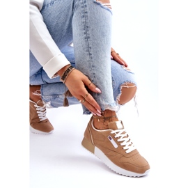 Chaussures de sport à lacets en cuir beige sur plateforme 3