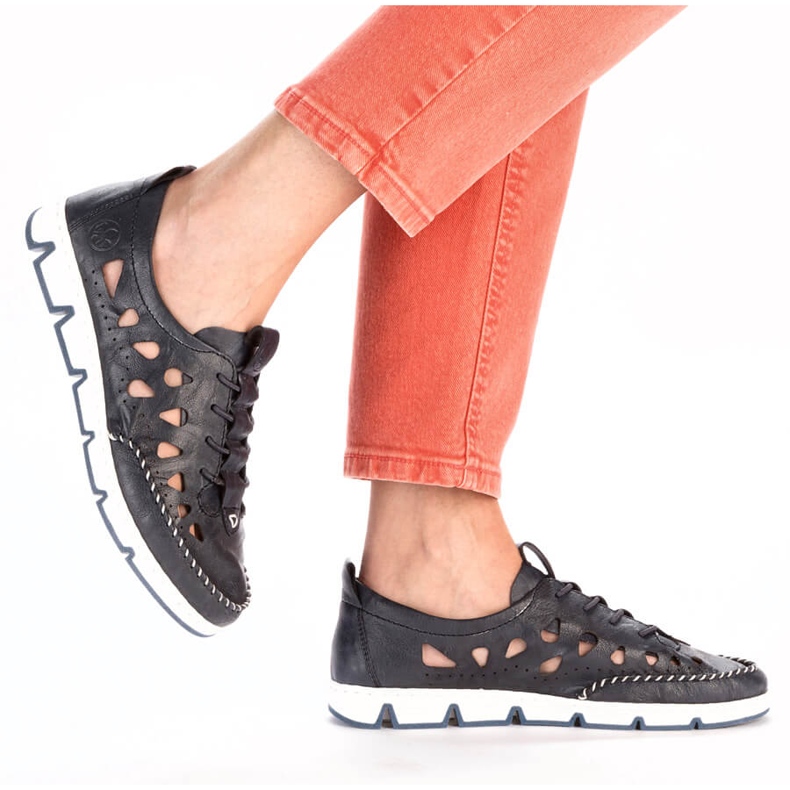 Chaussures à enfiler ajourées en cuir pour femme, bleu marine Rieker 49956-14 2 Chaussures à enfiler ajourées en cuir pour femme, bleu marine Rieker 49956-14 2