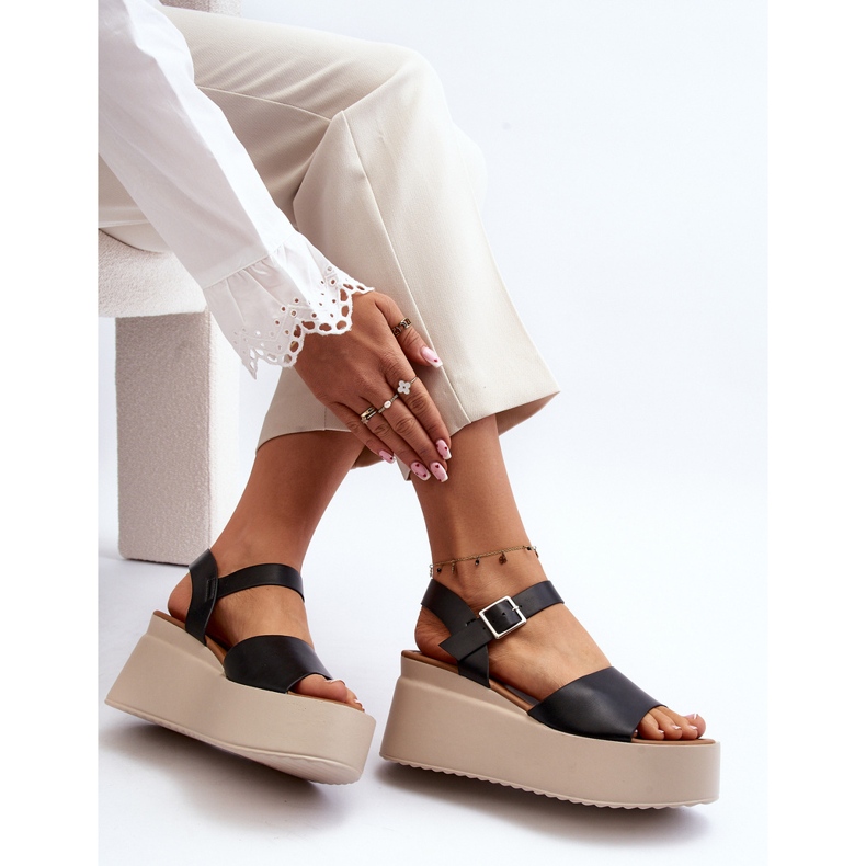 Sandales compensées noires pour femmes Geferia 1