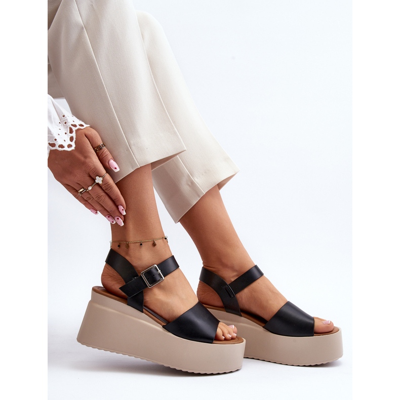 Sandales compensées noires pour femmes Geferia le noir 2