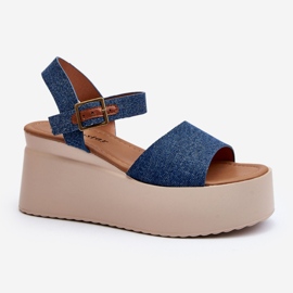 Sandales compensées en denim bleu pour femmes par Geferia 1