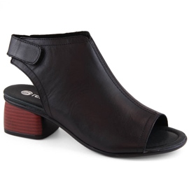 Sandales à talons hauts pour femmes confortables en cuir avec velcro Remonte R8770-01 le noir 8