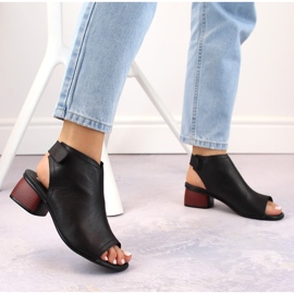 Sandales à talons hauts pour femmes confortables en cuir avec velcro Remonte R8770-01 le noir 3