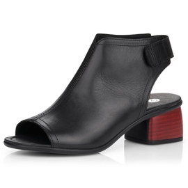 Sandales à talons hauts pour femmes confortables en cuir avec velcro Remonte R8770-01 le noir 9