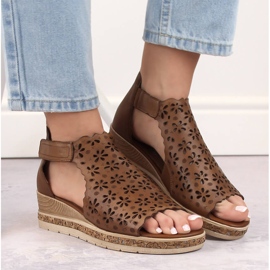 Sandales compensées confortables en cuir pour femmes, marron, Remonte D3056-24 brun 4